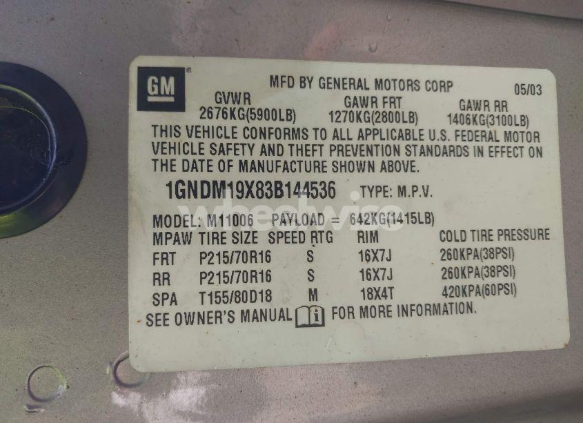 Photo 9 of 2003 Chevrolet Astro (VIN 1GNDM19X83B144536)