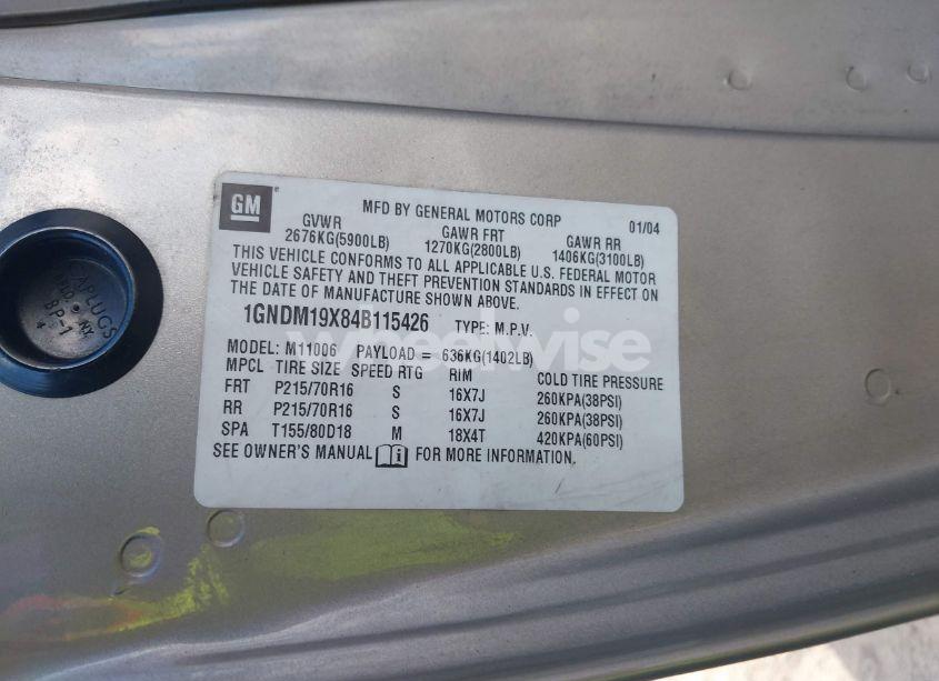 Photo 9 of 2004 Chevrolet Astro (VIN 1GNDM19X84B115426)