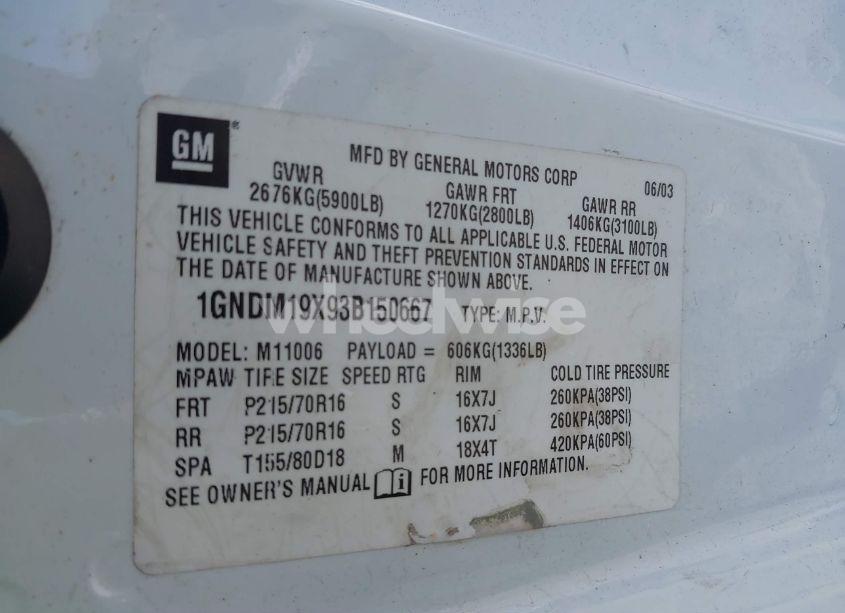 Photo 9 of 2003 Chevrolet Astro (VIN 1GNDM19X93B150667)