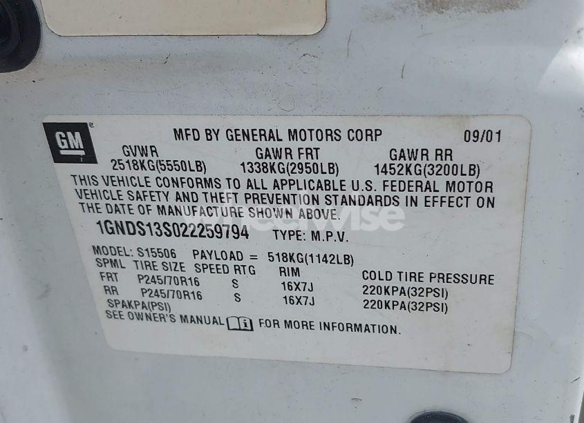 Photo 9 of 2002 Chevrolet Trailblazer LS (VIN 1GNDS13S022259794)