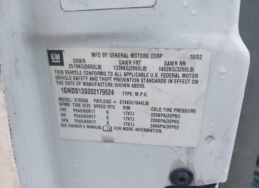 Photo 9 of 2003 Chevrolet Trailblazer LTZ (VIN 1GNDS13S032179624)