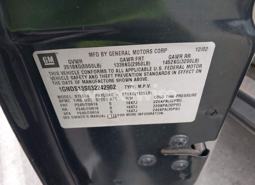 Photo 9 of 2003 Chevrolet Trailblazer LS (VIN 1GNDS13S032242902)