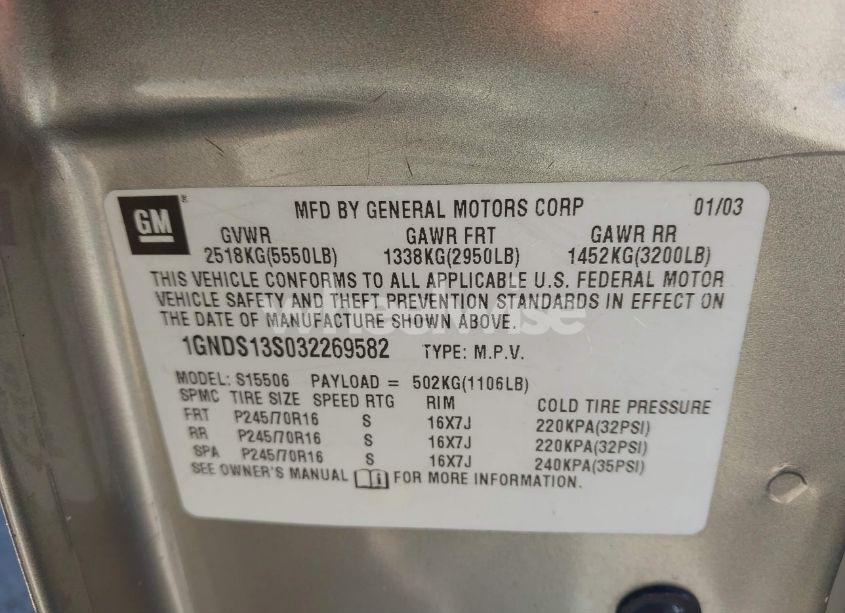 Photo 9 of 2003 Chevrolet Trailblazer LT (VIN 1GNDS13S032269582)