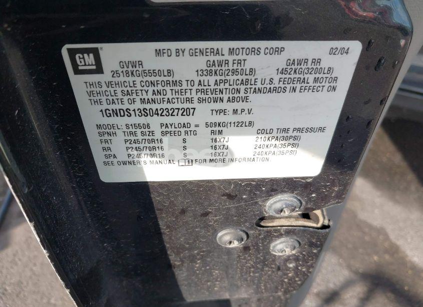 Photo 9 of 2004 Chevrolet Trailblazer LS (VIN 1GNDS13S042327207)