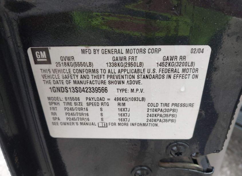 Photo 9 of 2004 Chevrolet Trailblazer LS (VIN 1GNDS13S042339566)