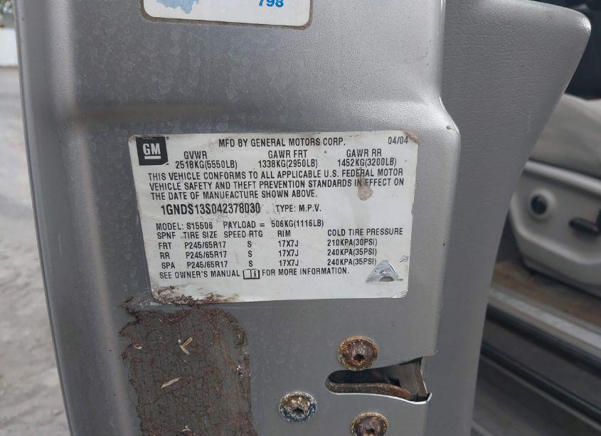 Photo 9 of 2004 Chevrolet Trailblazer LS (VIN 1GNDS13S042378030)