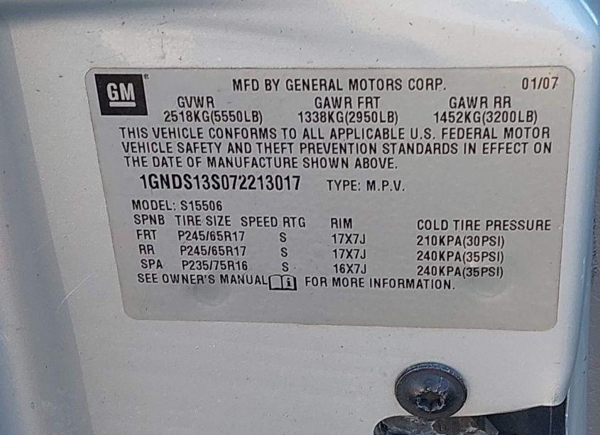 Photo 9 of 2007 Chevrolet Trailblazer LS (VIN 1GNDS13S072213017)