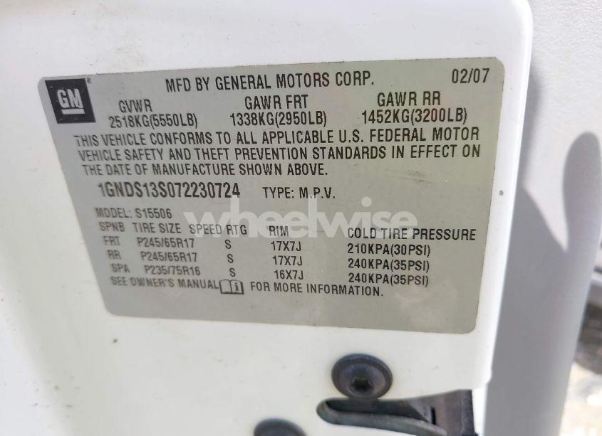 Photo 9 of 2007 Chevrolet Trailblazer LS (VIN 1GNDS13S072230724)