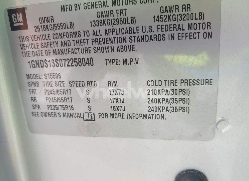 Photo 9 of 2007 Chevrolet Trailblazer LT (VIN 1GNDS13S072258040)