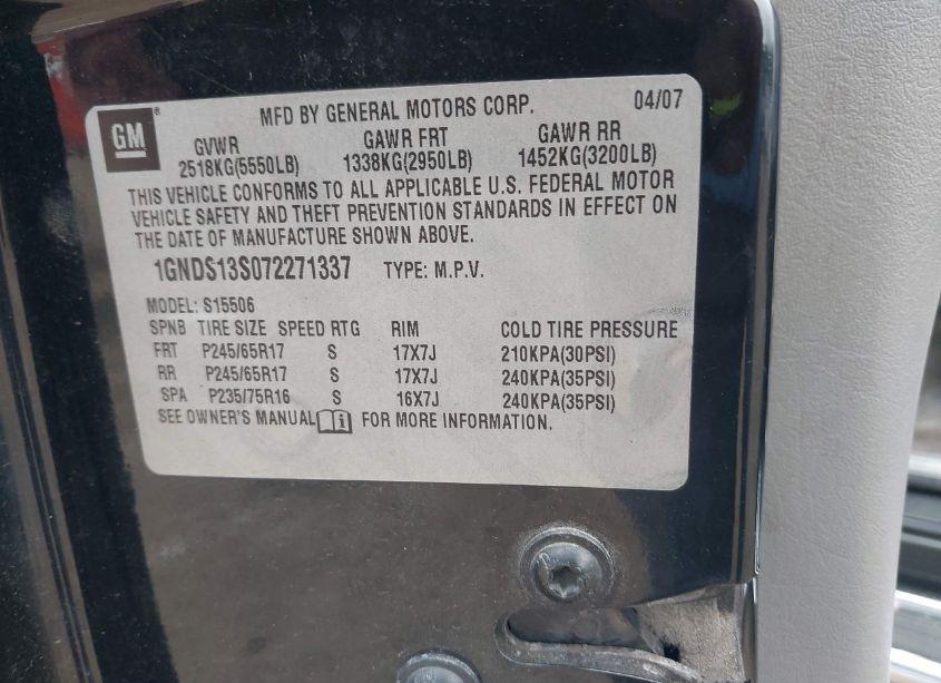 Photo 9 of 2007 Chevrolet Trailblazer LS (VIN 1GNDS13S072271337)