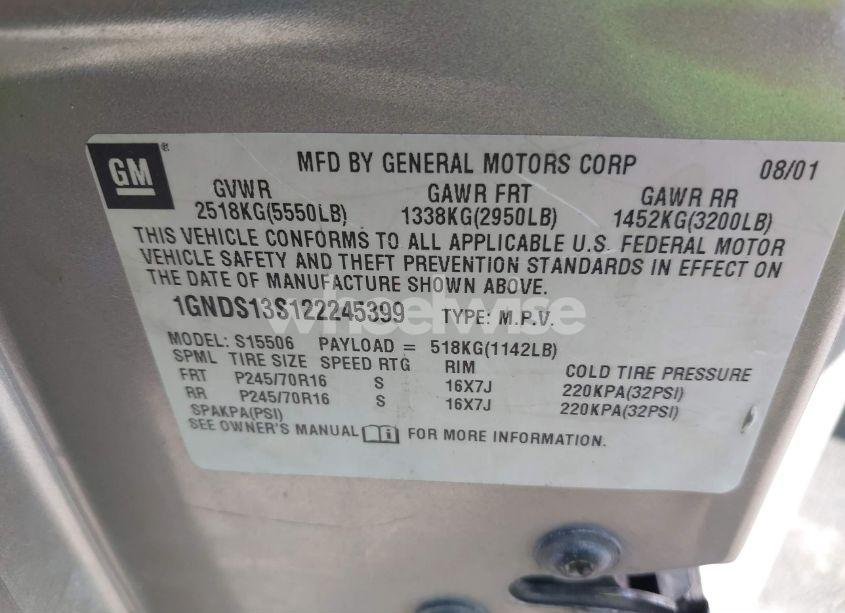 Photo 9 of 2002 Chevrolet Trailblazer LS (VIN 1GNDS13S122245399)