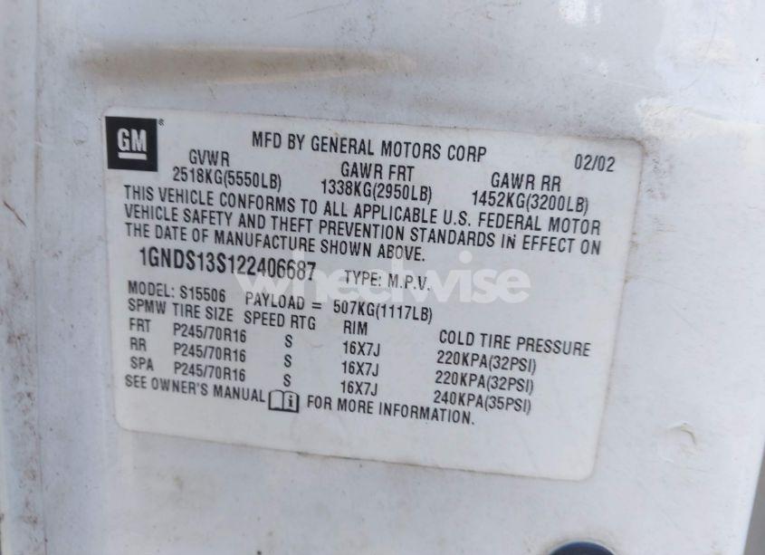 Photo 9 of 2002 Chevrolet Trailblazer LS (VIN 1GNDS13S122406687)