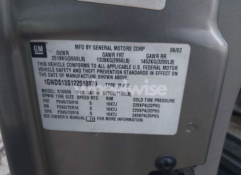 Photo 9 of 2002 Chevrolet Trailblazer LS (VIN 1GNDS13S122518079)