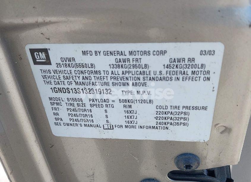 Photo 9 of 2003 Chevrolet Trailblazer LS (VIN 1GNDS13S132319132)