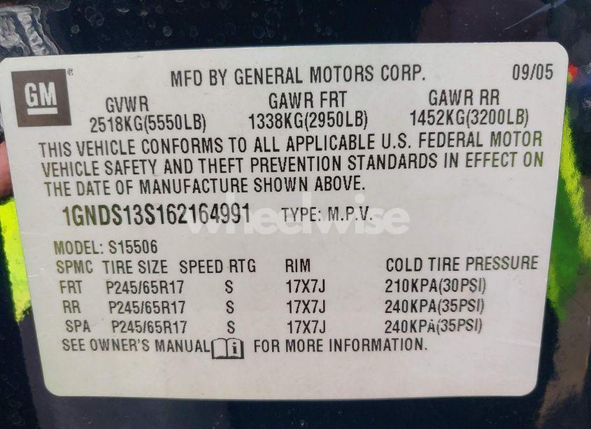 Photo 9 of 2006 Chevrolet Trailblazer LT (VIN 1GNDS13S162164991)