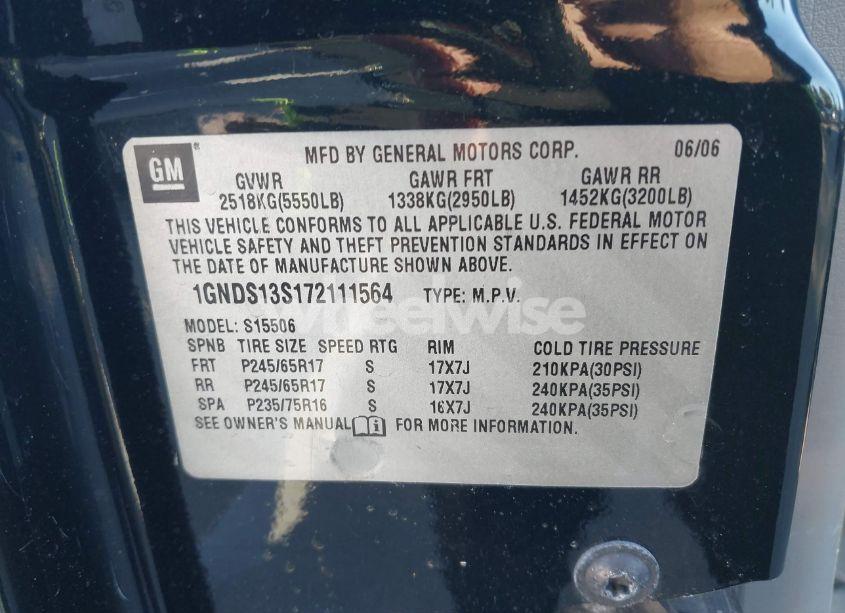 Photo 9 of 2007 Chevrolet Trailblazer LS (VIN 1GNDS13S172111564)