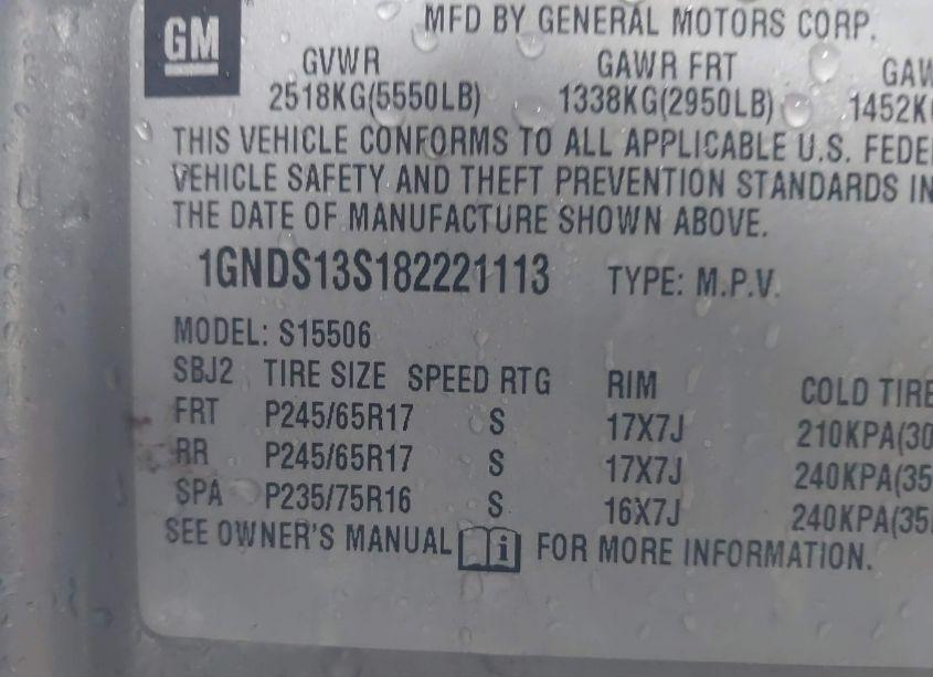 Photo 9 of 2008 Chevrolet Trailblazer LT (VIN 1GNDS13S182221113)