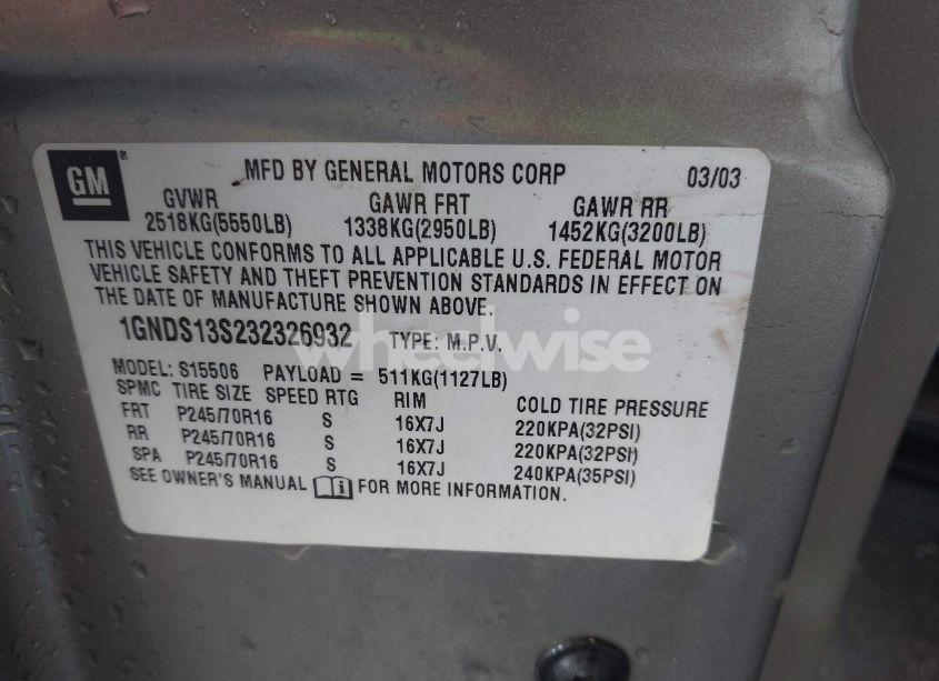 Photo 9 of 2003 Chevrolet Trailblazer LS (VIN 1GNDS13S232326932)