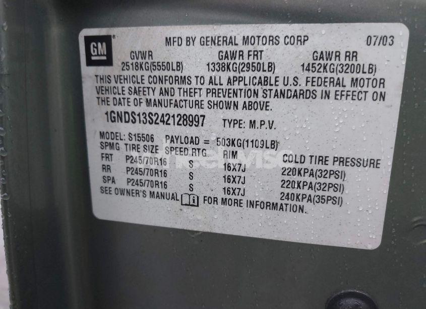 Photo 9 of 2004 Chevrolet Trailblazer LS (VIN 1GNDS13S242128997)