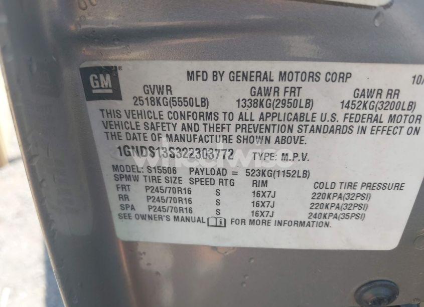 Photo 9 of 2002 Chevrolet Trailblazer LS (VIN 1GNDS13S322303772)