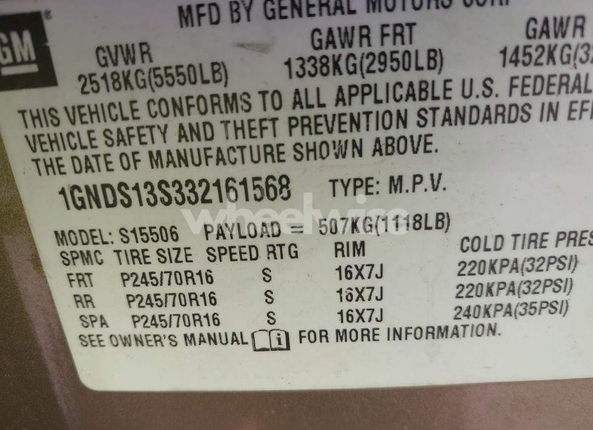 Photo 9 of 2003 Chevrolet Trailblazer LS (VIN 1GNDS13S332161568)