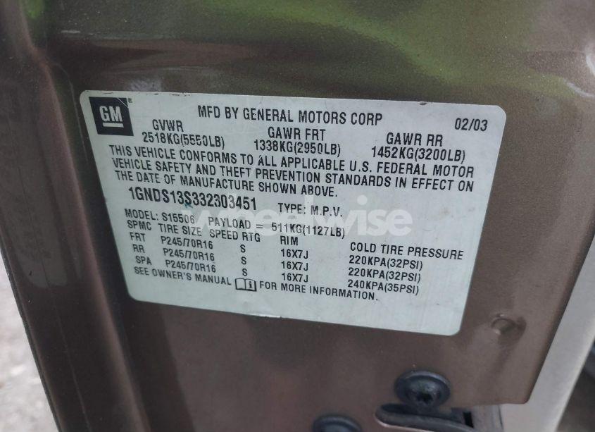 Photo 9 of 2003 Chevrolet Trailblazer LS (VIN 1GNDS13S332303451)