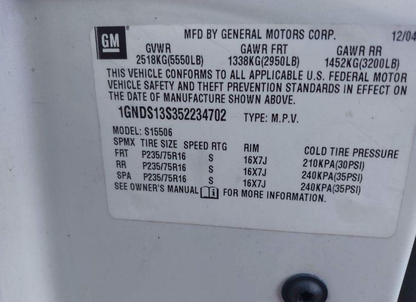 Photo 9 of 2005 Chevrolet Trailblazer LS (VIN 1GNDS13S352234702)