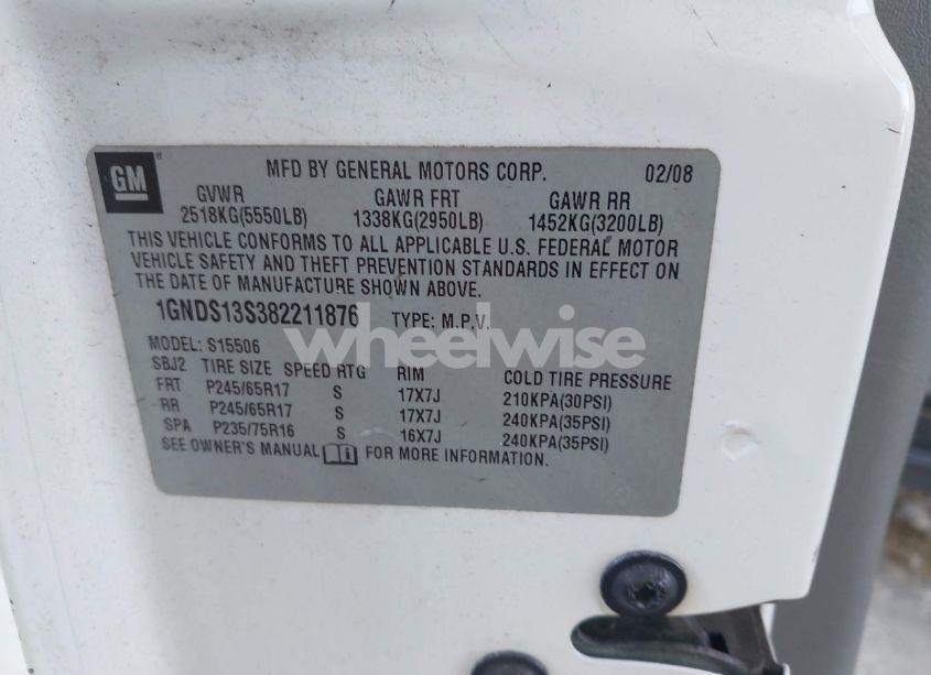 Photo 9 of 2008 Chevrolet Trailblazer FLEET (VIN 1GNDS13S382211876)