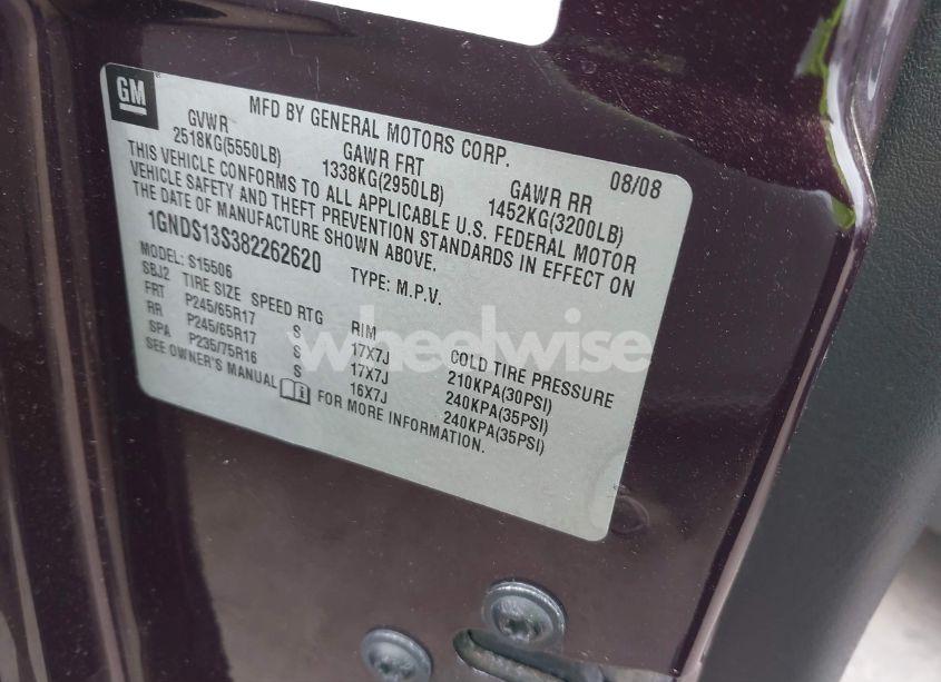 Photo 9 of 2008 Chevrolet Trailblazer LT (VIN 1GNDS13S382262620)