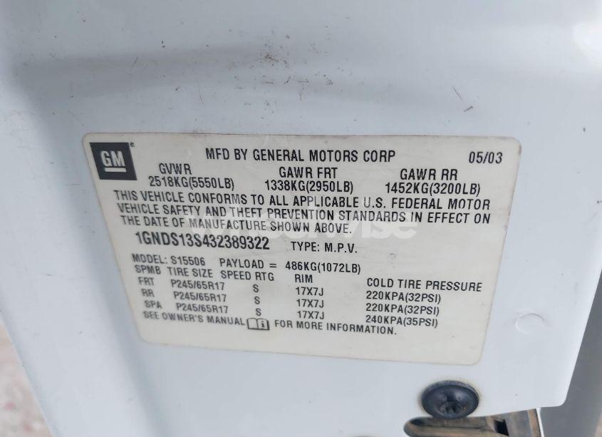 Photo 9 of 2003 Chevrolet Trailblazer LTZ (VIN 1GNDS13S432389322)