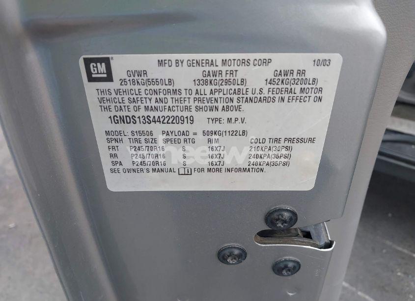 Photo 9 of 2004 Chevrolet Trailblazer LS (VIN 1GNDS13S442220919)