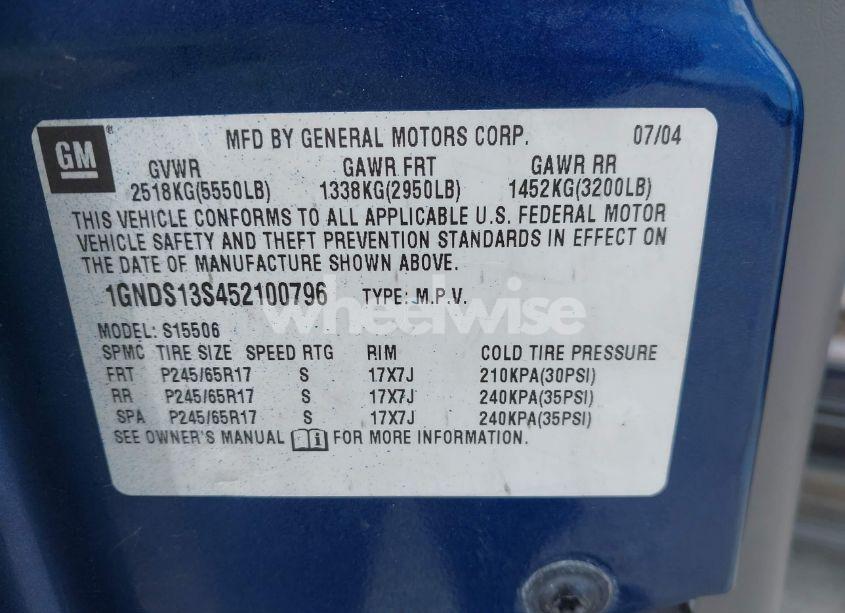 Photo 9 of 2005 Chevrolet Trailblazer LT (VIN 1GNDS13S452100796)