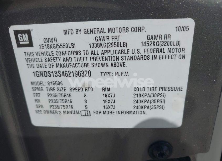 Photo 9 of 2006 Chevrolet Trailblazer LS (VIN 1GNDS13S462196320)