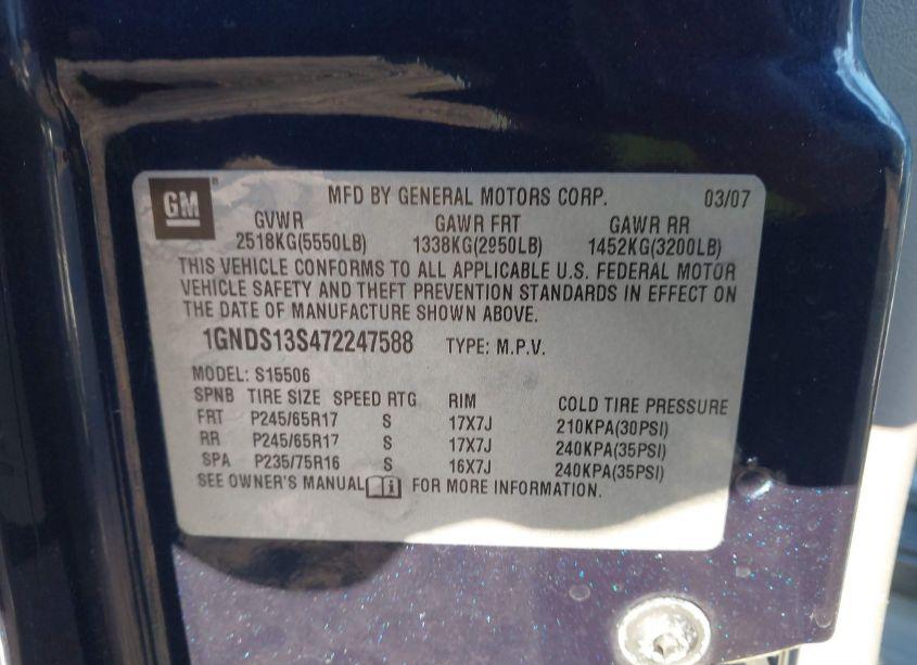 Photo 9 of 2007 Chevrolet Trailblazer LS (VIN 1GNDS13S472247588)