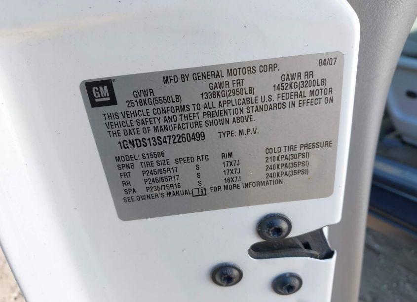 Photo 9 of 2007 Chevrolet Trailblazer LS (VIN 1GNDS13S472260499)