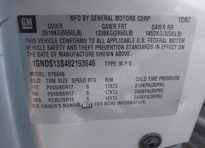 Photo 9 of 2008 Chevrolet Trailblazer LT (VIN 1GNDS13S482193646)