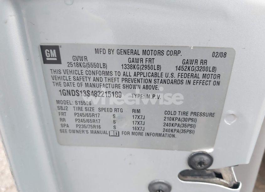 Photo 9 of 2008 Chevrolet Trailblazer FLEET (VIN 1GNDS13S482215189)