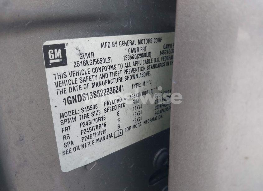 Photo 9 of 2002 Chevrolet Trailblazer LT (VIN 1GNDS13S522336241)