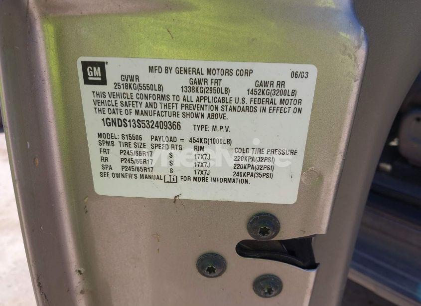 Photo 9 of 2003 Chevrolet Trailblazer LTZ (VIN 1GNDS13S532409366)