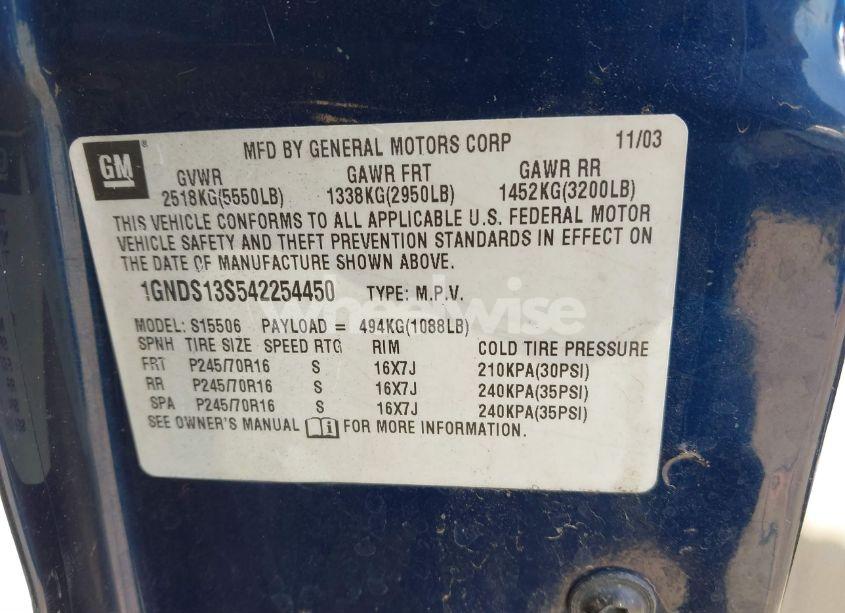 Photo 9 of 2004 Chevrolet Trailblazer LS (VIN 1GNDS13S542254450)