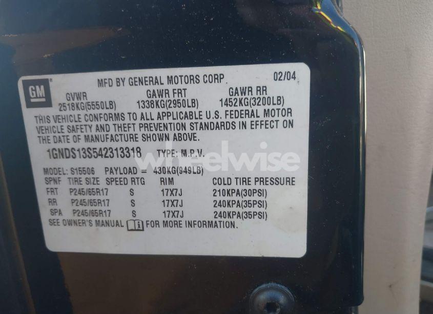 Photo 9 of 2004 Chevrolet Trailblazer LT (VIN 1GNDS13S542313318)