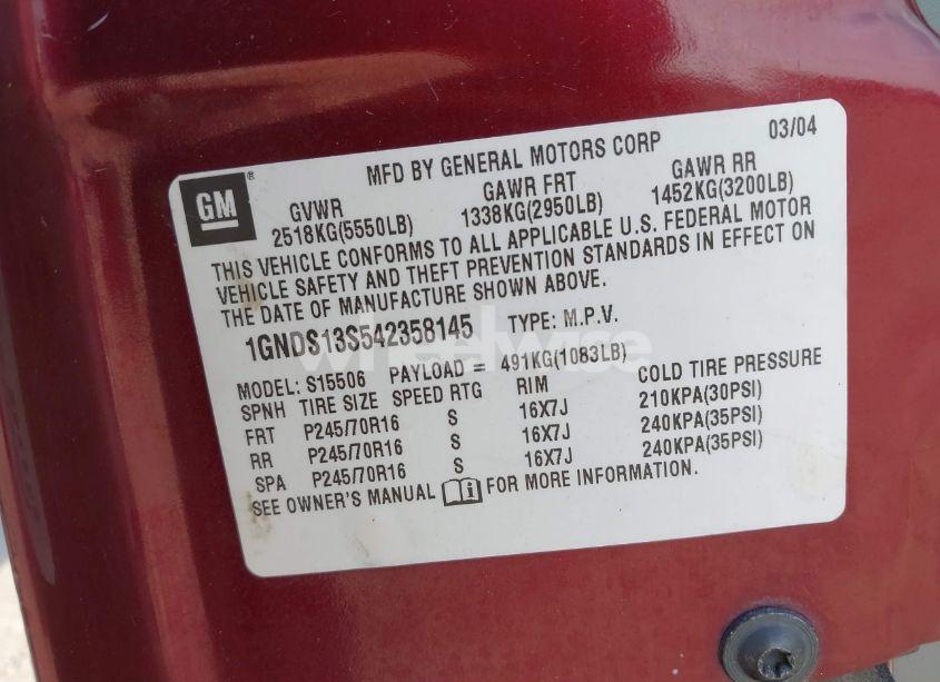 Photo 9 of 2004 Chevrolet Trailblazer LT (VIN 1GNDS13S542358145)