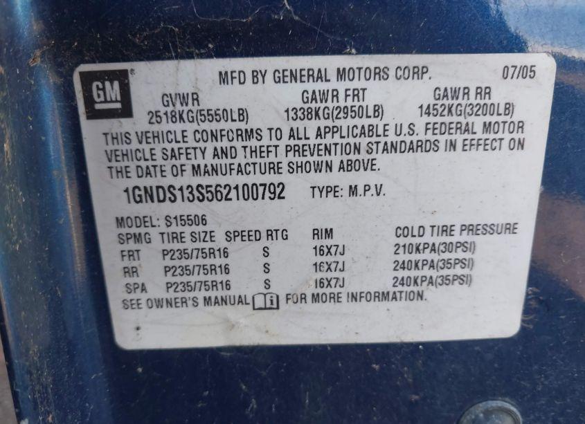 Photo 9 of 2006 Chevrolet Trailblazer LS (VIN 1GNDS13S562100792)