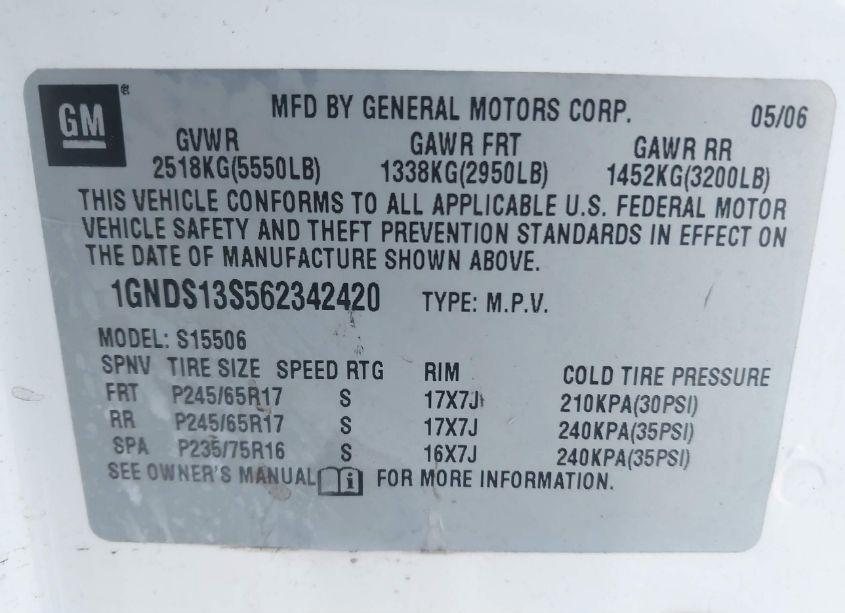 Photo 9 of 2006 Chevrolet Trailblazer LS (VIN 1GNDS13S562342420)