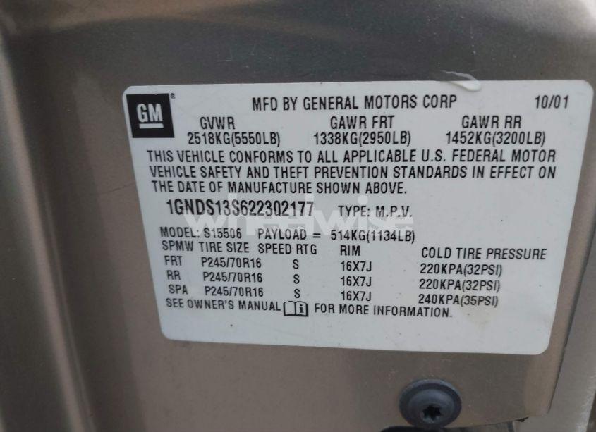 Photo 9 of 2002 Chevrolet Trailblazer LS (VIN 1GNDS13S622302177)