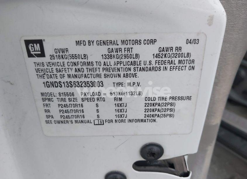 Photo 9 of 2003 Chevrolet Trailblazer LS (VIN 1GNDS13S632353003)