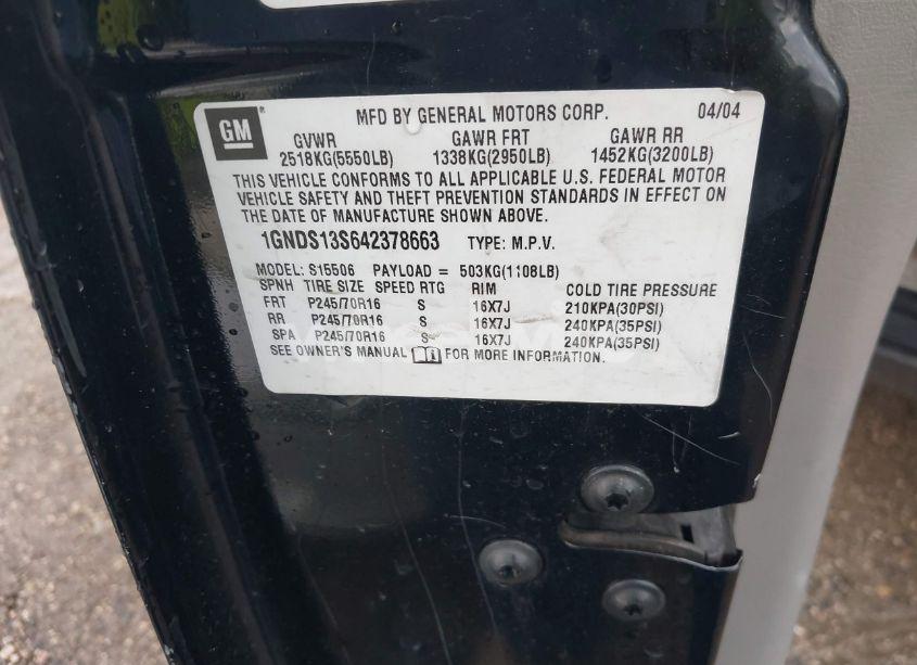 Photo 9 of 2004 Chevrolet Trailblazer LS (VIN 1GNDS13S642378663)