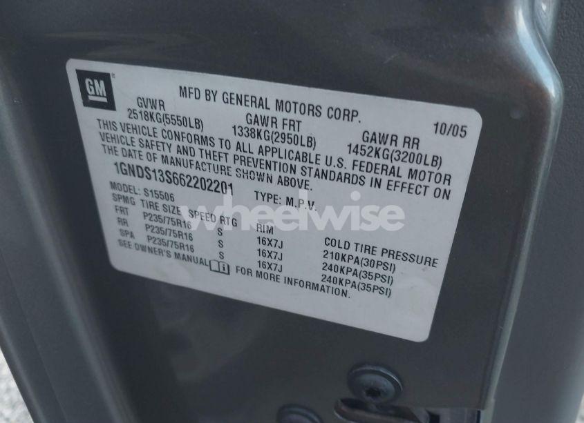 Photo 9 of 2006 Chevrolet Trailblazer LS (VIN 1GNDS13S662202201)