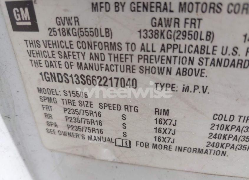 Photo 9 of 2006 Chevrolet Trailblazer LS (VIN 1GNDS13S662217040)