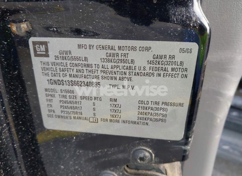 Photo 9 of 2006 Chevrolet Trailblazer LS (VIN 1GNDS13S662340885)